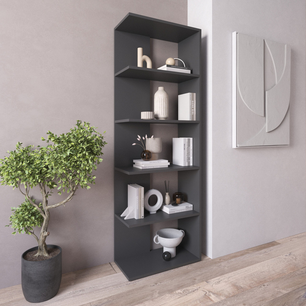 Стеллаж VAYS D-6 Антрацит, книжная полка из 5 открытых секций, ЛДСП, 60×30×178 см - для дома, офиса, гостиной Львов - изображение 1