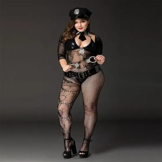 Костюм поліціянтки JSY «Фрау Марта» Plus Size Black, ремінь, кепка, наручники, краватка Львов