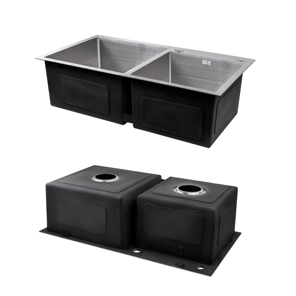 Комплект Lidz Handmade H7843 Мойка для кухни с двумя чашами интегрированная Brushed в комплекте с дозатором + Lidz K01G Корзина Киев - изображение 4