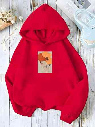 Женская утепленная оверсайз кофта с рисунком трехнитка на флисе Красный, 48/50 Одесса