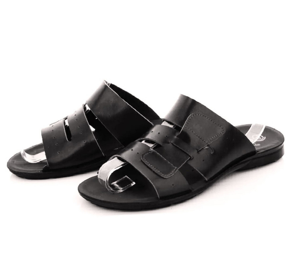 Мужские Шлёпанцы Тапочки Сланцы Чёрные Кожаные (размеры: 41,42,43,45) Днепр - изображение 1