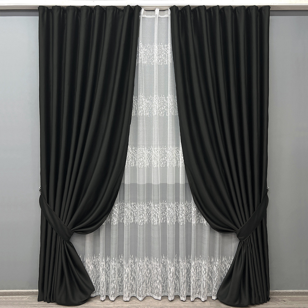 Комплект штор VR-Textil Bagema Rvs 150х270 2шт и Тюль 500х270 1895ш-1675т Черный с белым 71-170/4 Киев - изображение 1