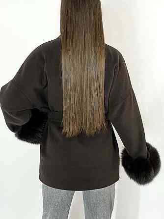 Стильне жіноче пальто з хутром Шоколадний, XL-2XL Харків