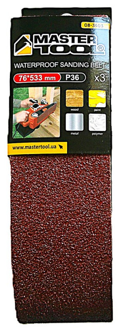 MASTERTOOL Стрічка шліфувальна MASTERTOOL зерно 36 76×533 мм 3 шт 08-3403 Коломия - фото 1