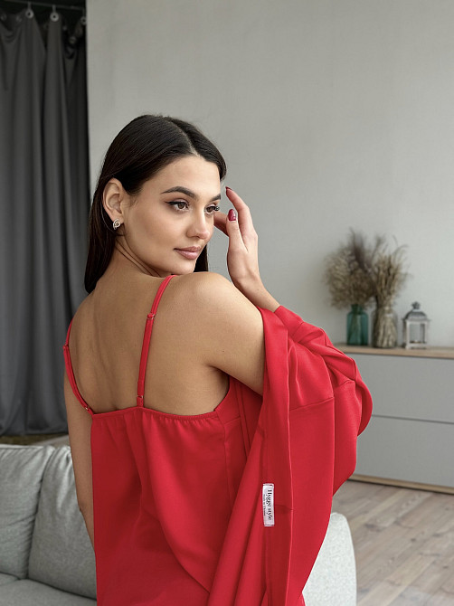 Жіноча нічна сорочка шовкова Червоний XL/2XL Харків - фото 9