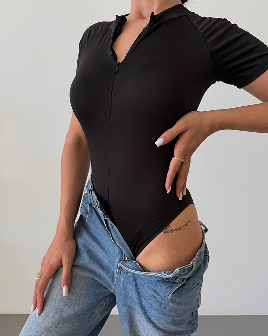 Жіночий базовий боді на блискавці мікродайвінг Чорний, 46/48 Одеса - фото 1