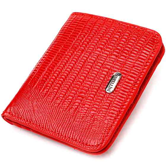 Лакированный женский кошелек небольшого размера из натуральной фактурной кожи CANPELLINI 21800 Красный Киев