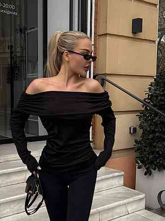 Жіночий лонгслів з відкритими плечима та витонченою драпіровкою вздовж плечей та боків турецький мікродайвінг Одеса