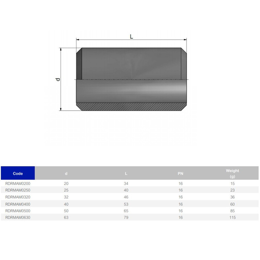 Втулка ПВХ Effast RDRMAM0400 клейова, d40 мм Київ - фото 2