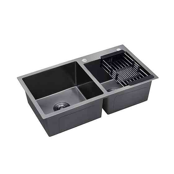 Кухонная мойка на 2 чаши Kroner KRP Schwarze - 7843ZHM PVD (3/1мм) черная Киев