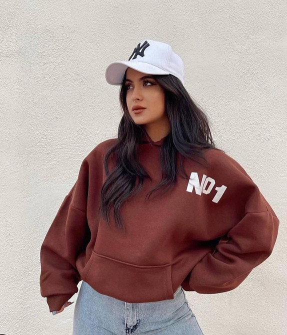 Женский базовый теплый оверсайз худи с накатом трехнитка на флисе Шоколад Одесса - изображение 1