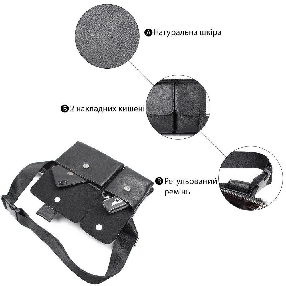 Сумка поясная кожаная Vintage 14953 Черная Киев - изображение 4