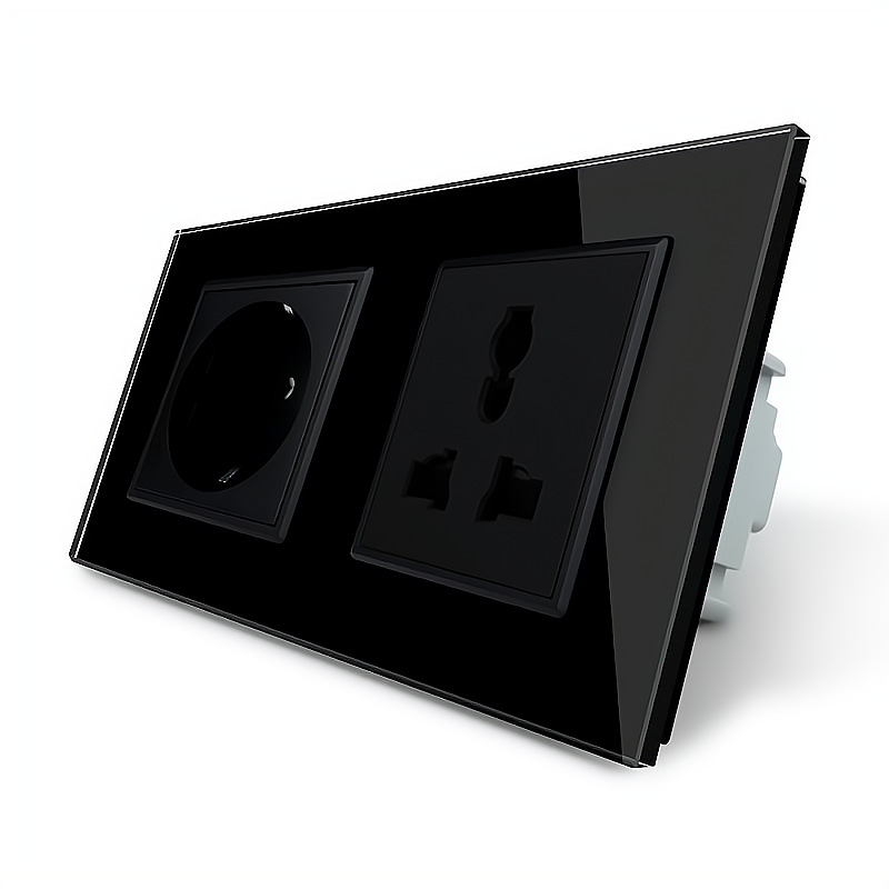 LIVOLO Розетка двомісна силова і універсальна LIVOLO чорна матова скло Коломия - фото 1