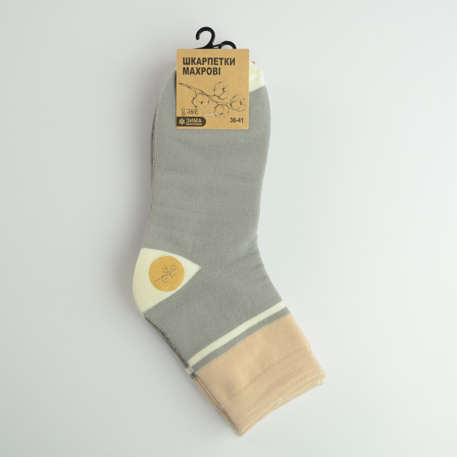 Теплые носки женские классические у полоску GM Textile Высокие 36-41 Серый с Бежевым Сумы - изображение 2