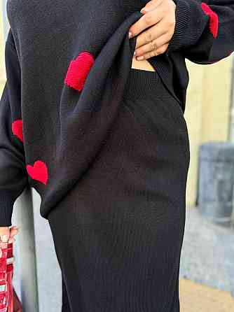 Жіночий теплий костюм двійка з сердечками дрібна машинна в'язка Одеса