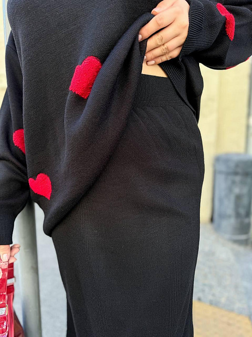 Женский теплый костюм двойка с сердечками мелкая машинная вязка Одесса - изображение 5