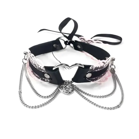 Сексуальний чокер Art of Sex - Karen з натуральної шкіри, Чорно-рожевий Львов