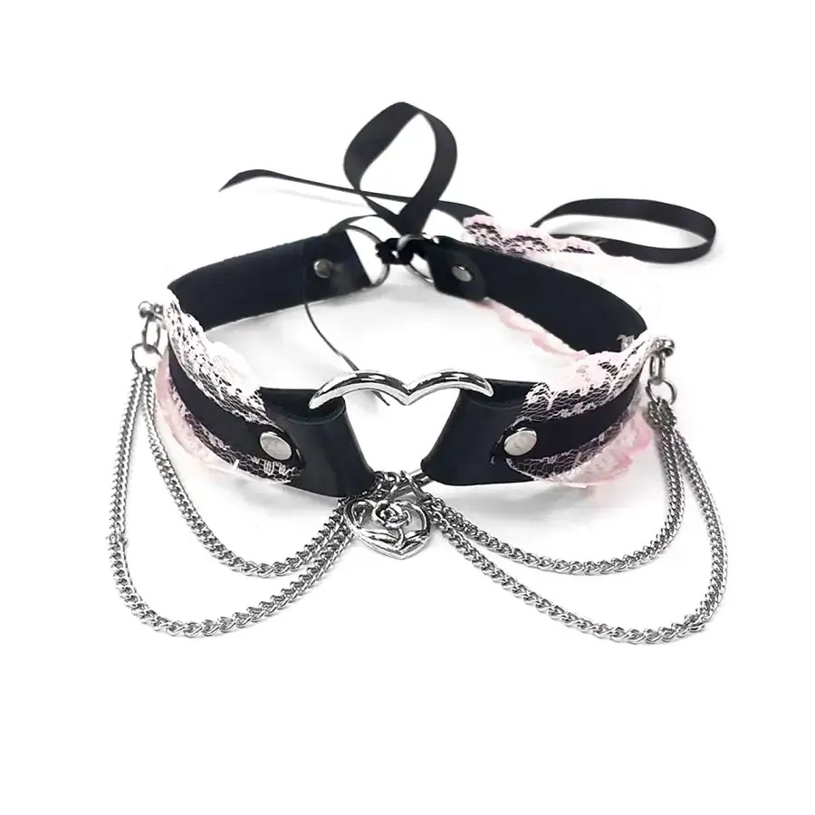 Сексуальний чокер Art of Sex - Karen з натуральної шкіри, Чорно-рожевий Львів - фото 3
