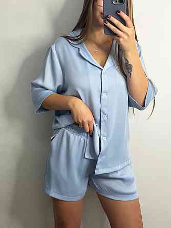 Жіночий костюм-двійка із сатину Блакитний XL-2XL Харків