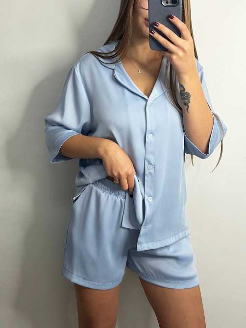 Женский костюм-двойка из сатина Голубой XL-2XL Харьков - изображение 5