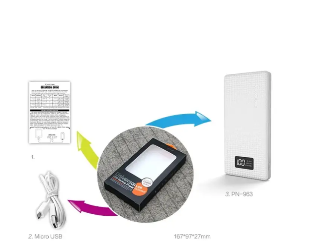 Портативний зовнішній акумулятор Pineng PN-963 10000 mAh Power Bank Білий Вінниця - фото 5