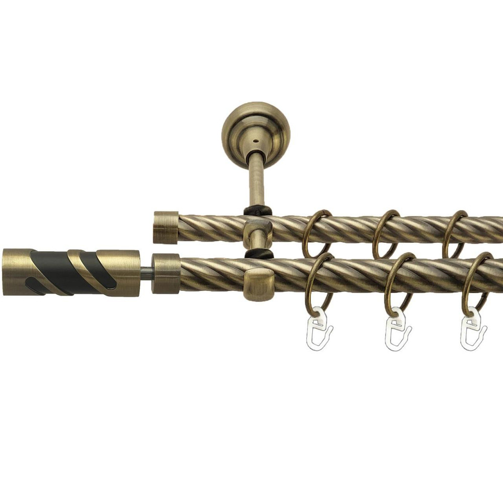 Карниз Orvit Сієна металевий дворядний відкритий скручена труба кільце металеве Антик 19\16 мм 240 см (00-00027001) Львів - фото 1