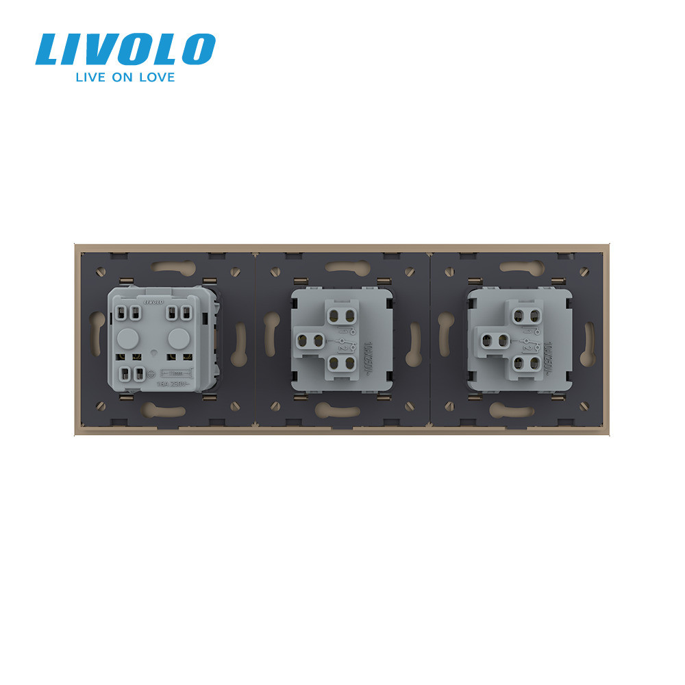 LIVOLO Двоклавішний вимикач (1-1) з розеткою Livolo золотий скло (VL-C7K1/K1/FCTC16A-6AP) Коломыя - изображение 6