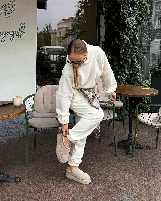 Женский теплый спортивный костюм двойка Двухсторонний плотный флис Молочный, 48/50 Одесса - изображение 6