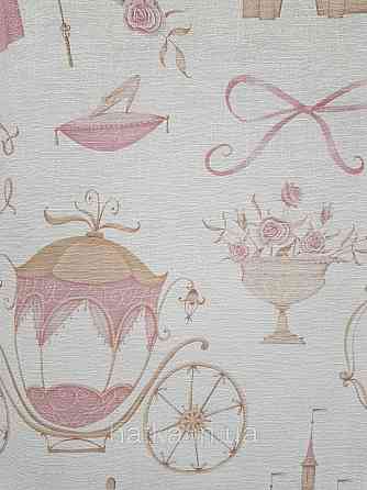 Обои винил на флизелине AS Creation Mia and Paul 0.53х10 детские для девочки туфельки розы кареты розовые Киев