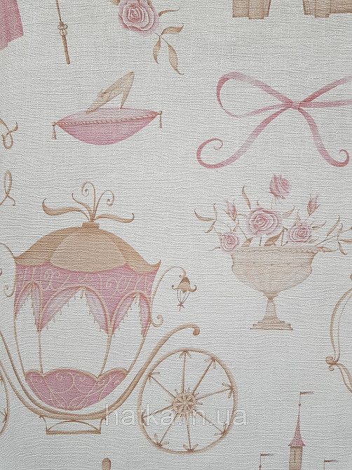 Обои винил на флизелине AS Creation Mia and Paul 0.53х10 детские для девочки туфельки розы кареты розовые Киев - изображение 2