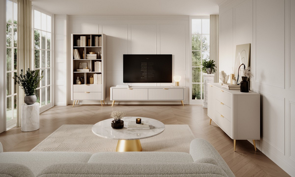 Тумба под телевизор Perfect Home Ланте/Lante 2-дверная с золотыми ножками 2D/200 Беж (PFH-091120) Днепр - изображение 7