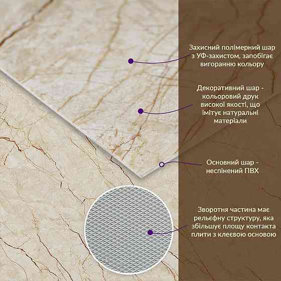 Декоративна ПВХ плита 600х600х3мм Світло-бежевий мармур (S) SW-00001629 Дніпро