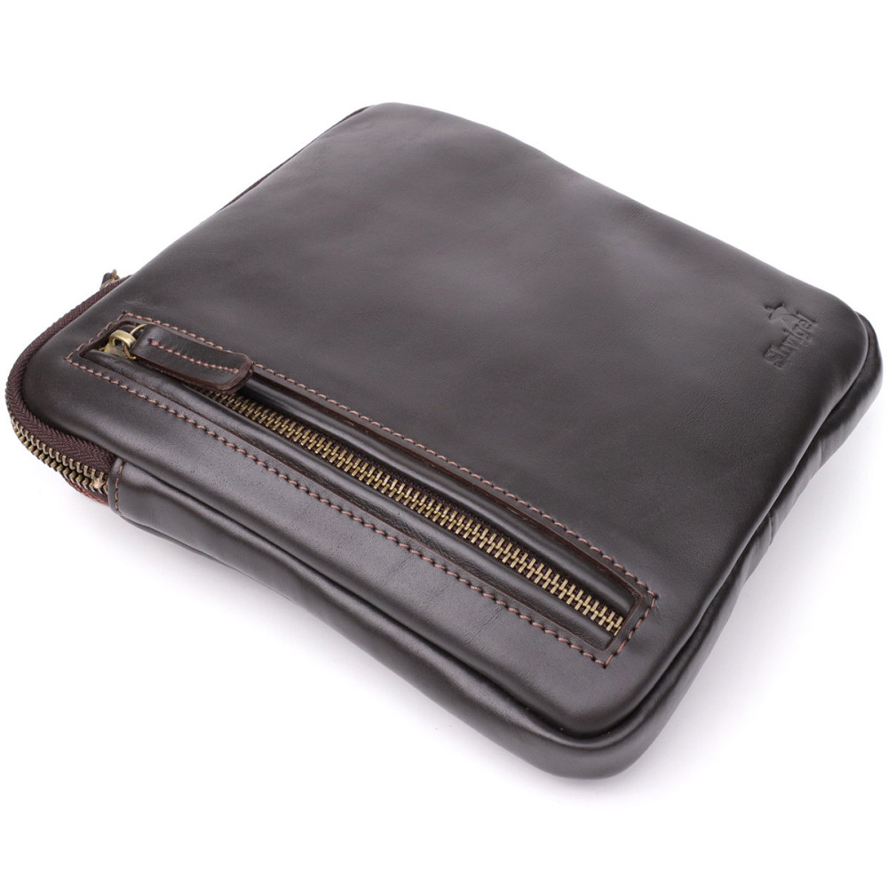 Элегантная мужская сумка из гладкой натуральной кожи Shvigel 23150 Коричневый Киев - изображение 6