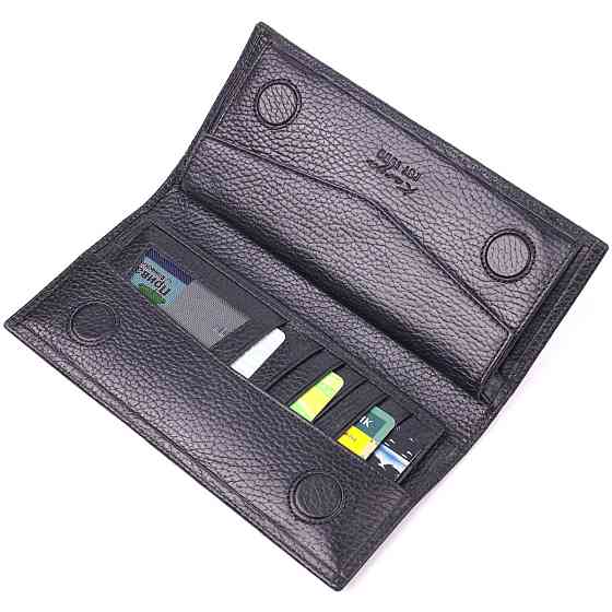 Вертикальний чоловічий гаманець із натуральної зернистої шкіри KARYA 21436 Чорний Київ