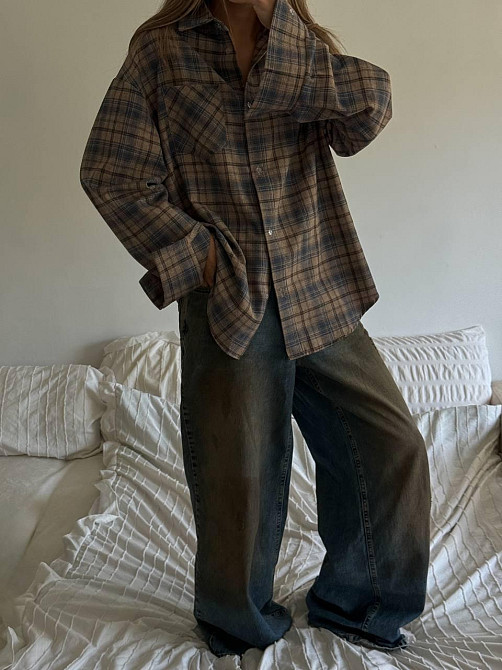 Жіноча трендова оверсайз сорочка у клітинку фланель Одеса - фото 1