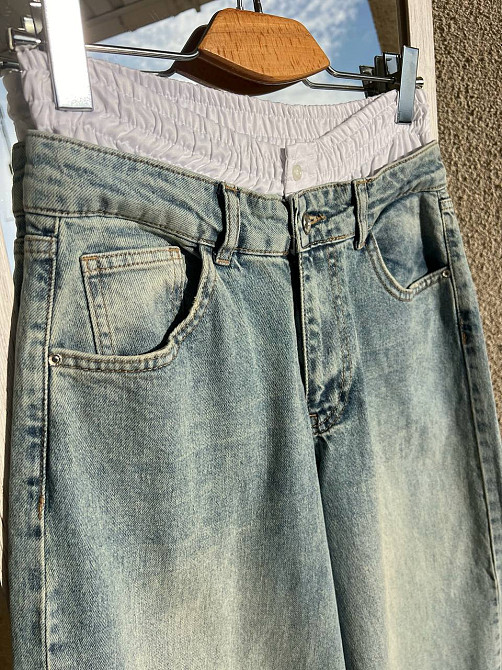 Джинси жіночі I8 162-76 PALAZZO BOXER біла резинка на талії широкі від стегна, блакитний з зеленим,  Одеса - фото 7