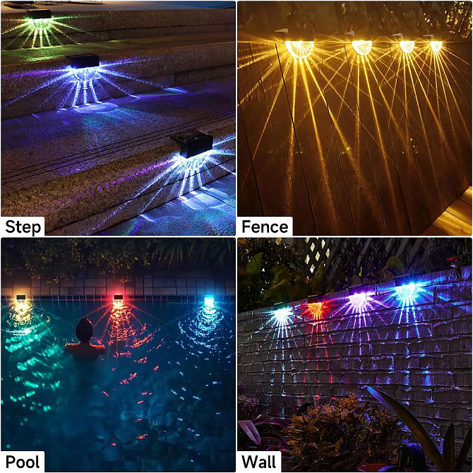 Светильники садовые солнечные LED, набор 6 шт, теплый белый свет 7 цветов освещение для лестницы тер Киев - изображение 4