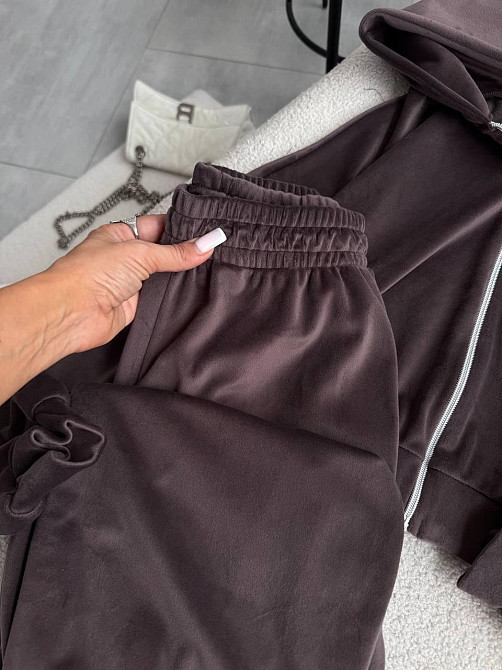 Женский стильный прогулочный костюм двойка: кофта и штаны в спортивном стиле велюр Шоколадный, 46/48 Одесса - изображение 7