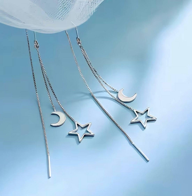 Серьги протяжки месяц и звезда серебро нержавеющая сталь гипоаллергенные 10 см Киев - изображение 4