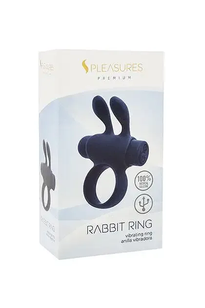 Ерекційне віброкільце S Pleasures Premium Rabbit Ring, чорне, зі знімною віброкулею та вушками Львів - фото 2