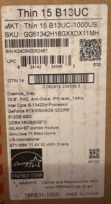 Ноутбук Игровой: MSI Thin 15 ( i5 -3050. 16/512Gb.) Киев - изображение 1