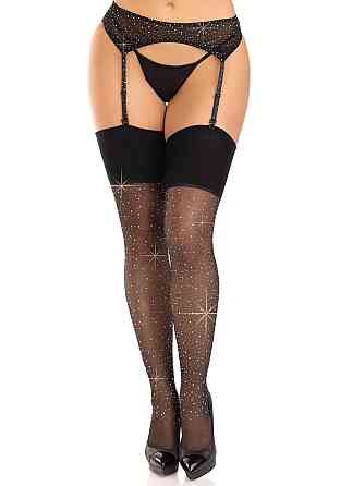 Чулки со стразами Leg Avenue Wide Top Rhinestone Sheer Stockings, One Size, черные, выше колена Sex Aura Киев
