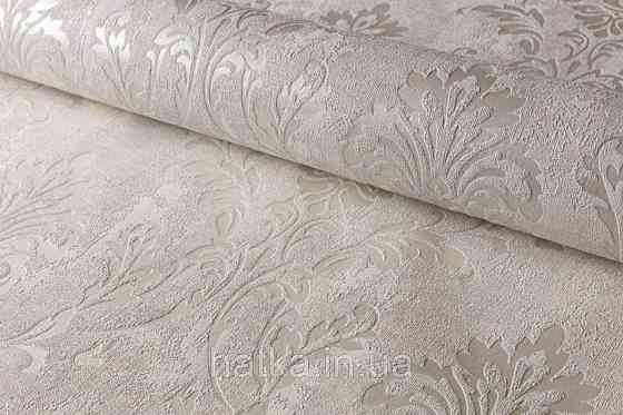 Шпалери вінілові на флізеліні Grandeco Universe 5 вензелю завитки сріблясті на сірому Київ