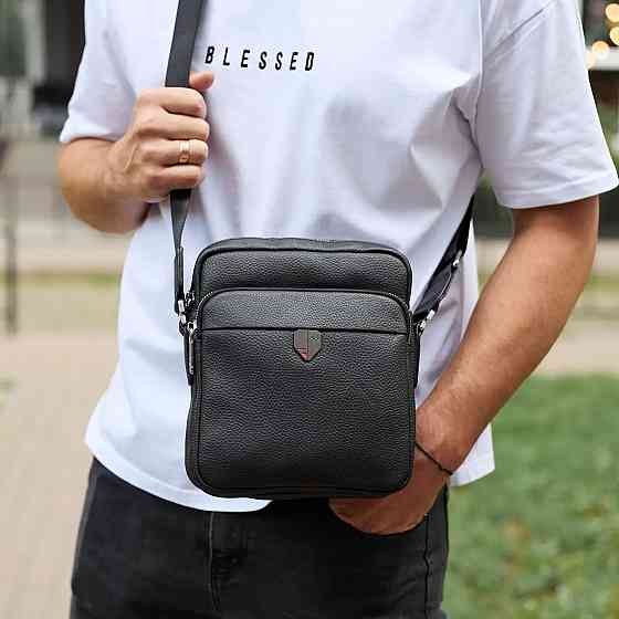 Мужская черная сумка через плечо, мужская сумка планшет, черная мужская барсетка через плечо Киев