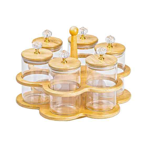 TS Kitchen Банки для сипучих продуктів набір із 6 штук по 580 мл на дерев'яній підставці Київ