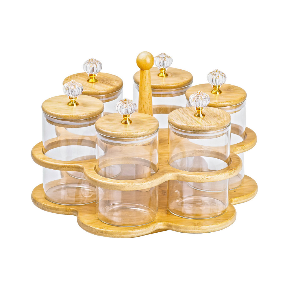 TS Kitchen Банки для сипучих продуктів набір із 6 штук по 580 мл на дерев'яній підставці Киев - изображение 4