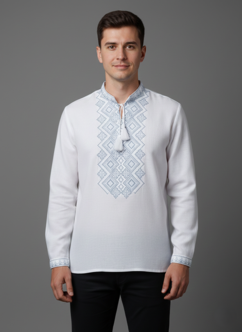 Мужская рубашка-вышиванка серых оттенков на длинный рукав 60 Киев - изображение 1