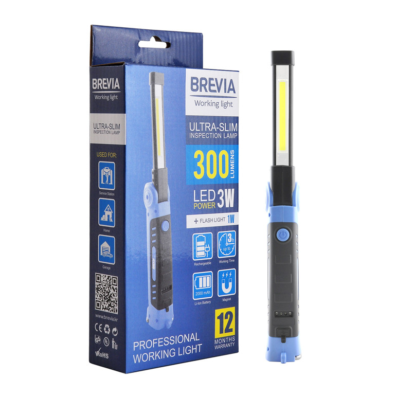 Ліхтар інспекційний Brevia LED Ultra-slim 3W COB+1W LED 300lm, 2000mAh, microUSB Львів - фото 1