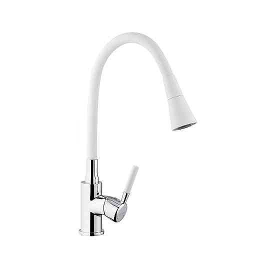 Смеситель для кухни с гибким изливом Kroner KRM Kuche - C132WHI белый/хром Киев