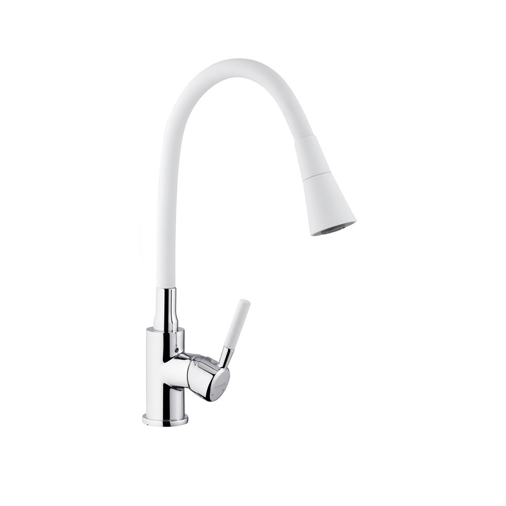 Смеситель для кухни с гибким изливом Kroner KRM Kuche - C132WHI белый/хром Киев - изображение 4